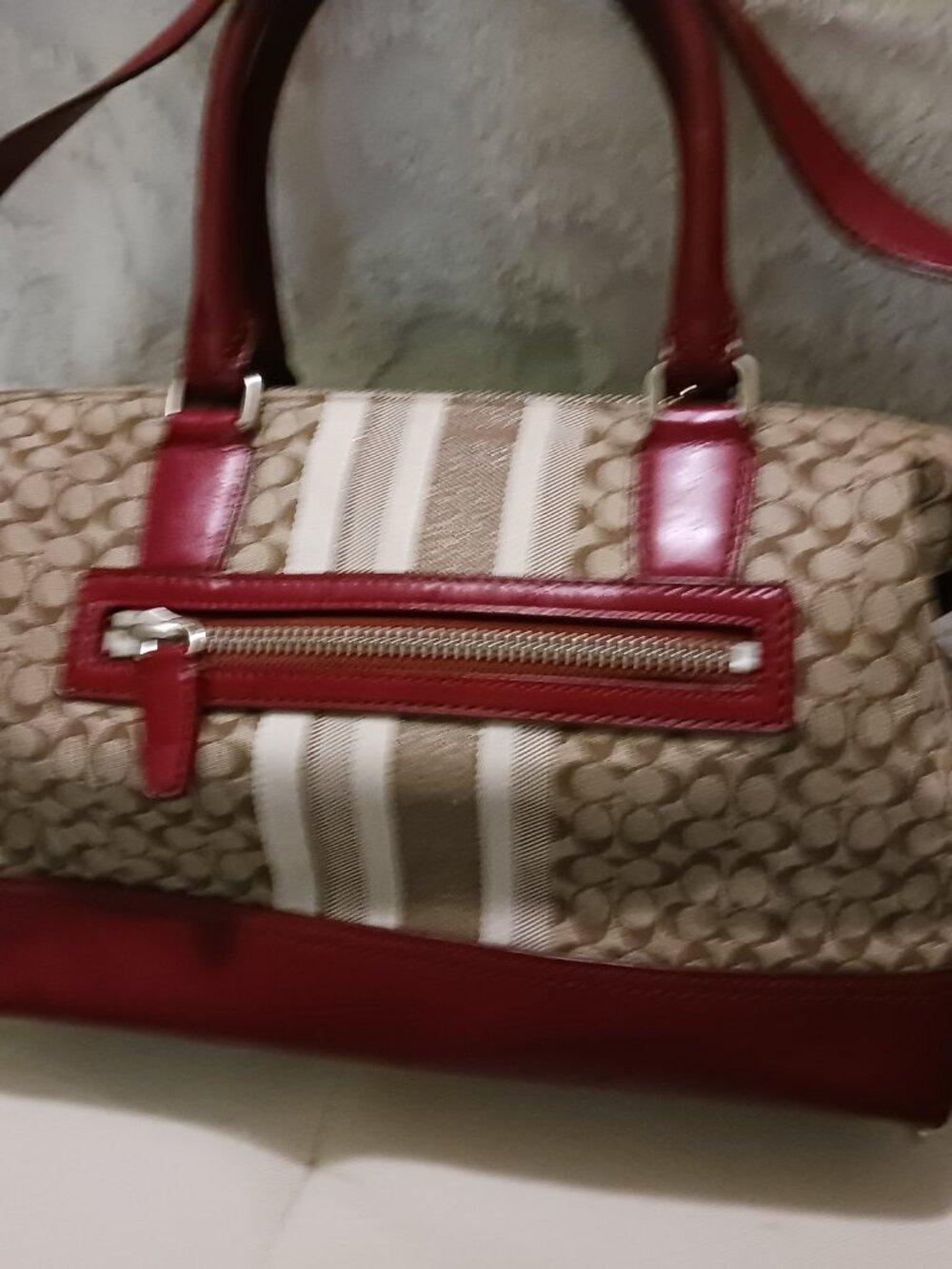 Coach Purse Red and Signature Tan - Picture 2 of 6